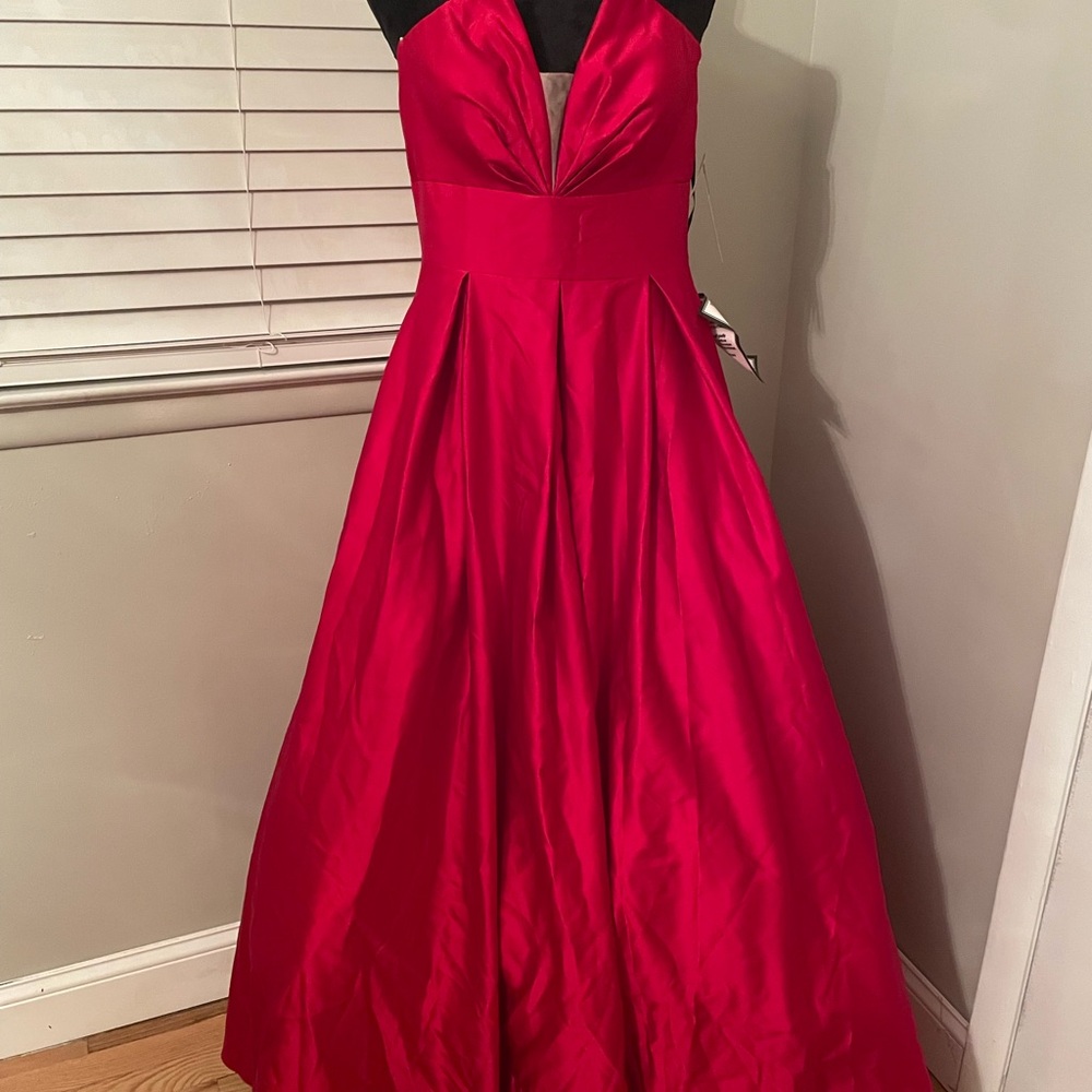 Betsy & Adam Vibrant Red Prom Dress
